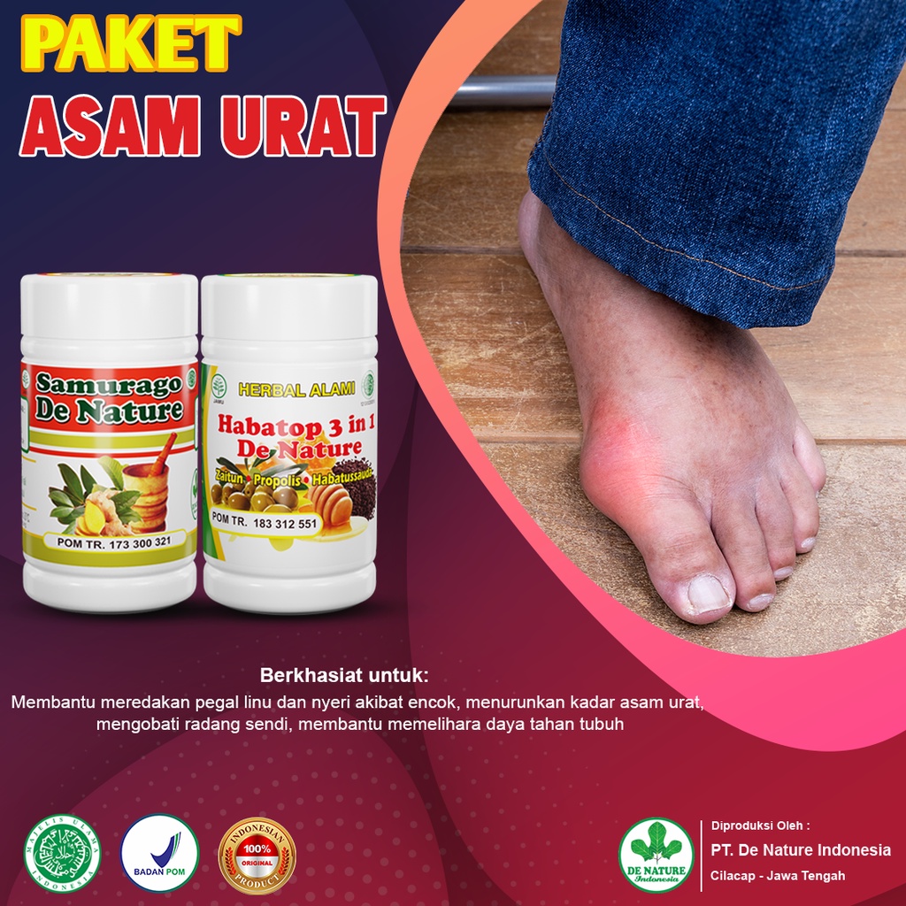 

Obat Asam Urat Herbal nyeri sendi pegel linu syaraf kejepit De Nature Paket Samurago Dan Habatop Aman Tanpa Efek Samping