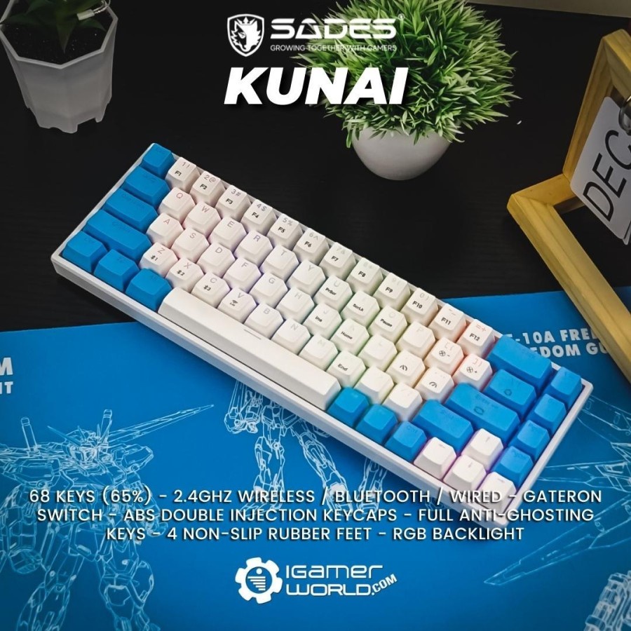 Sades KUNAI Gateron Hotswap 3in1 Wireless Mechanical Gaming Keyboard