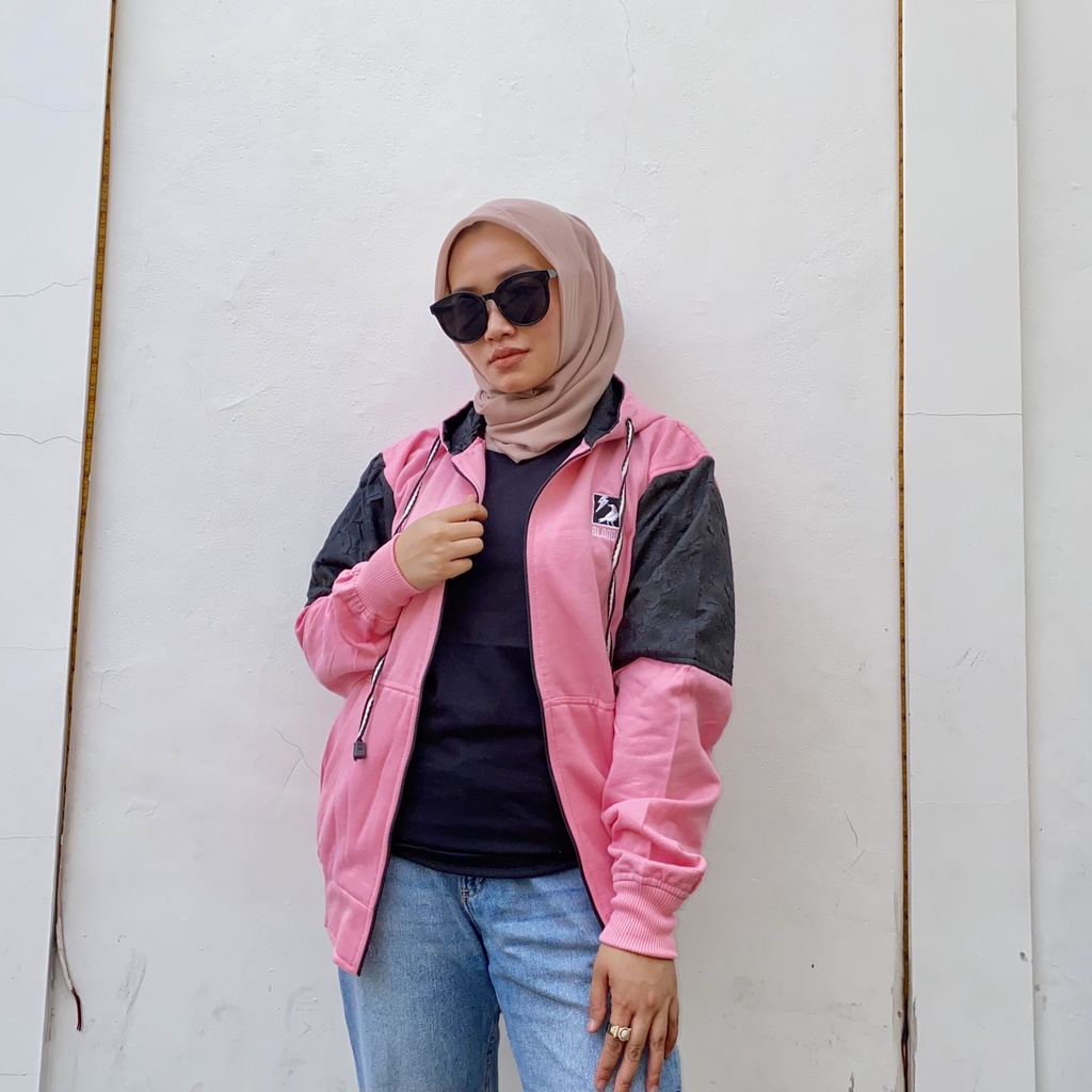 Jaket Sweater Zipper Bordir Kombinasi Qwilting PINK BLDS