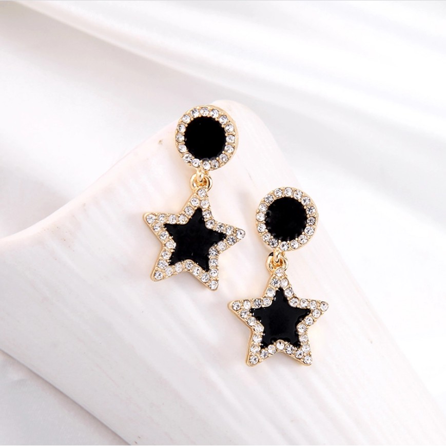 Anting Tusuk Korea Bintang Berlian Warna Hitam Wanita Anting Fashion Korea Dalika