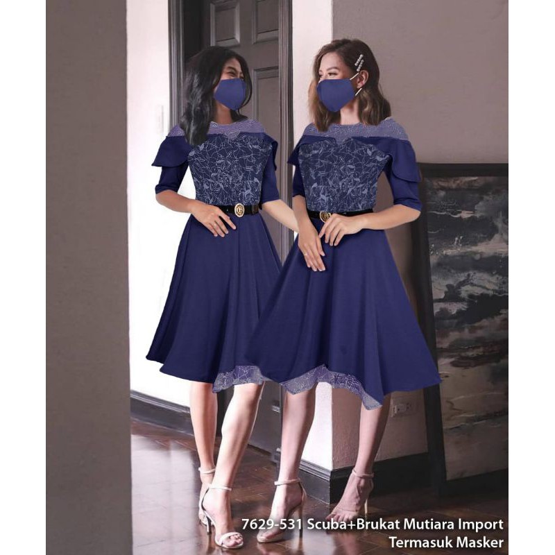Dress Scuba + Brukat Mutiara Import 7629-531