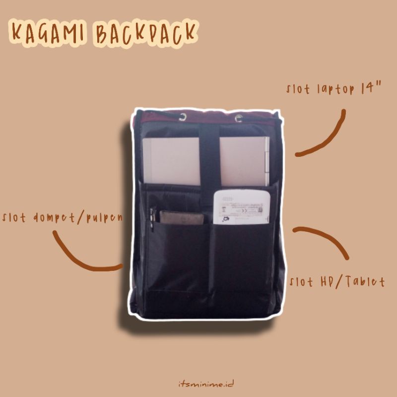 TAS RANSEL KANVAS UNTUK LAPTOP 14 INCH, KAGAMI BACKPACK MERAH