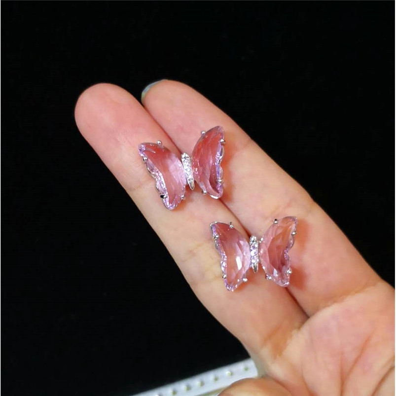 Shiny Crystal Butterfly Stud Earrings for Women Simple Style Purple  Insect Earrings Fashion Jewelry Gifts