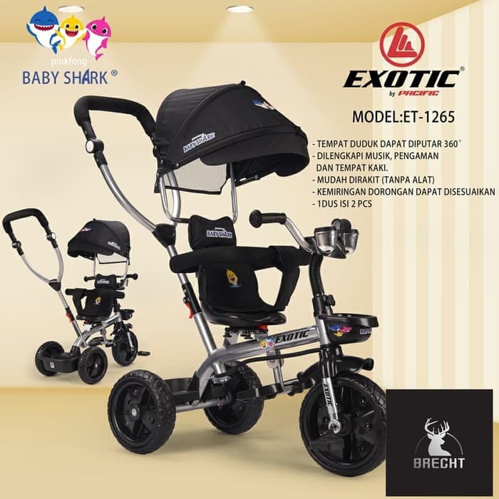 MURAH  Sepeda Anak Roda 3 Exotic ET-1265 Baby Shark