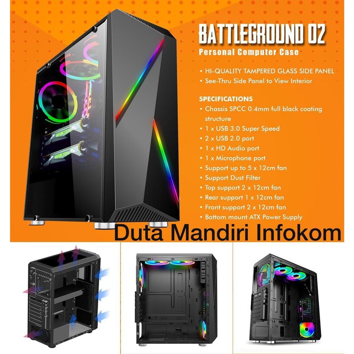 Download Simbadda Battleground 02 Black Tempered Glass Atx Gaming Case Shopee Indonesia