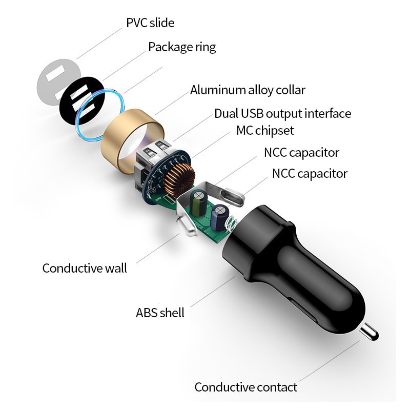 1PCS USB Car Charger Charger Mobil Quick Charging 3.1A Fast Charging 12V 24V LCD Cigarette Lighte