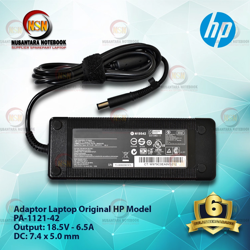 ADAPTOR CHARGER ORIGINAL LAPTOP HP 18.5V 6.5A JARUM DC 7.4 X 5.0