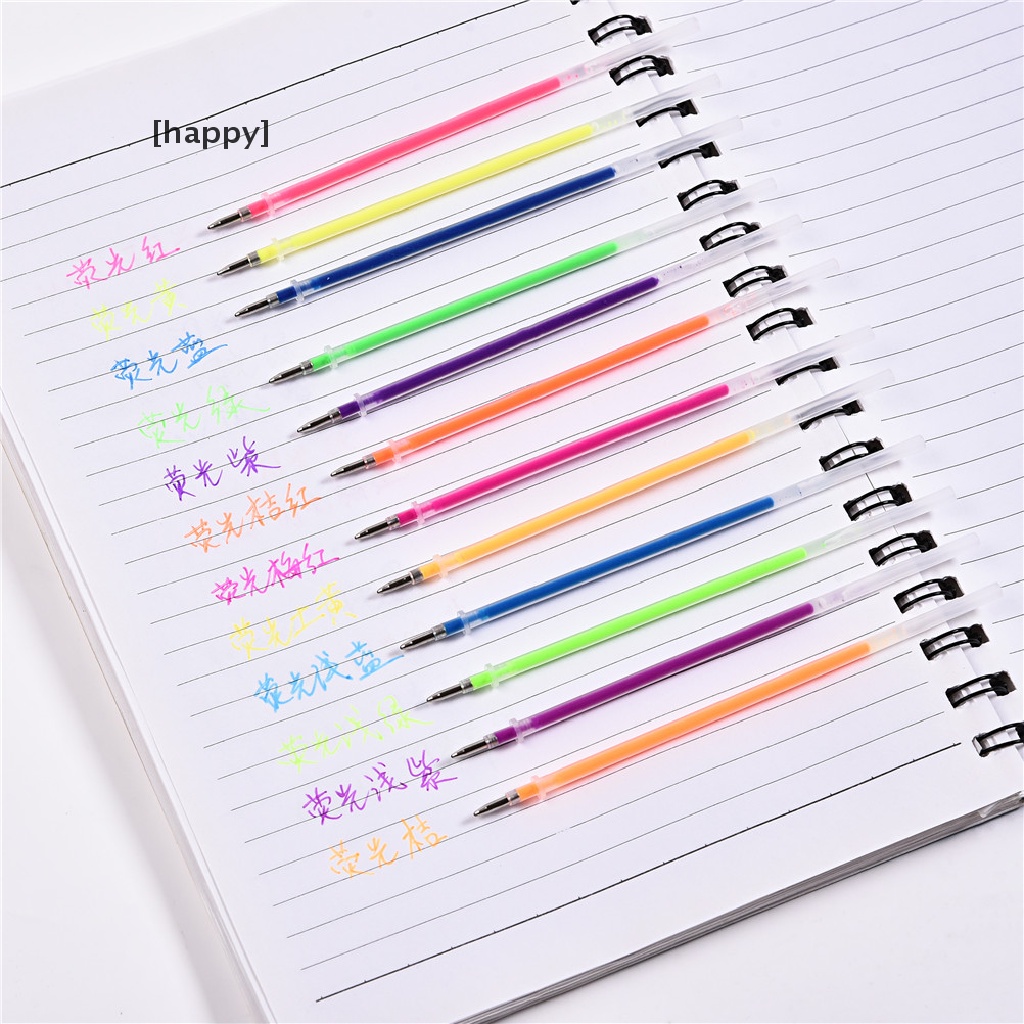 HA 48pcs Fluorescent Gel Ink Pen Refills Watercolor Brush Colorful Stationery Neon Set ID