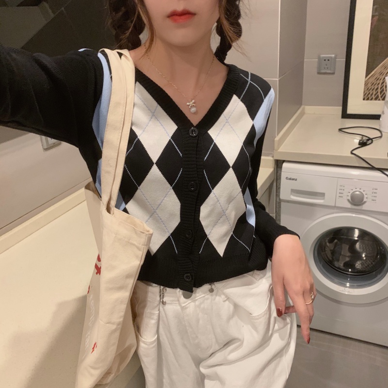 Cardigan Rajut V-Neck Lengan Panjang Gaya Retro Untuk Wanita