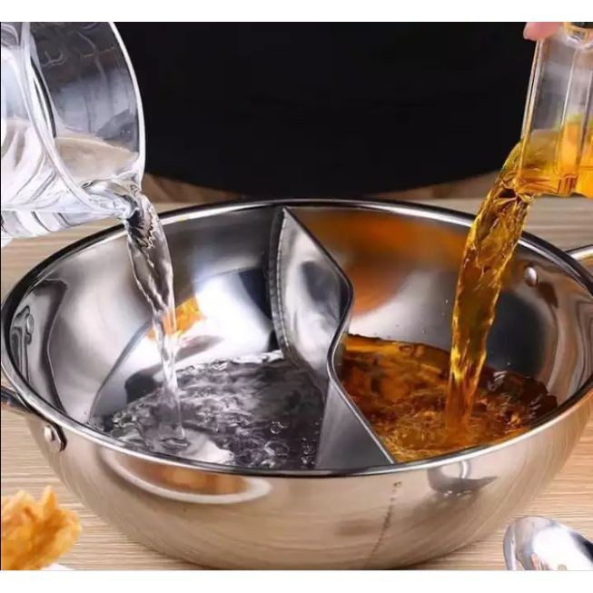 Panci Shabu Shabu Sekat S 30CM Panci Suki Shabu2 TEBAL FREE Tutup Kaca