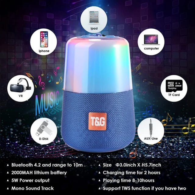 Speaker Bluetooth Wireless TG-168 LED Musik box Mini bass