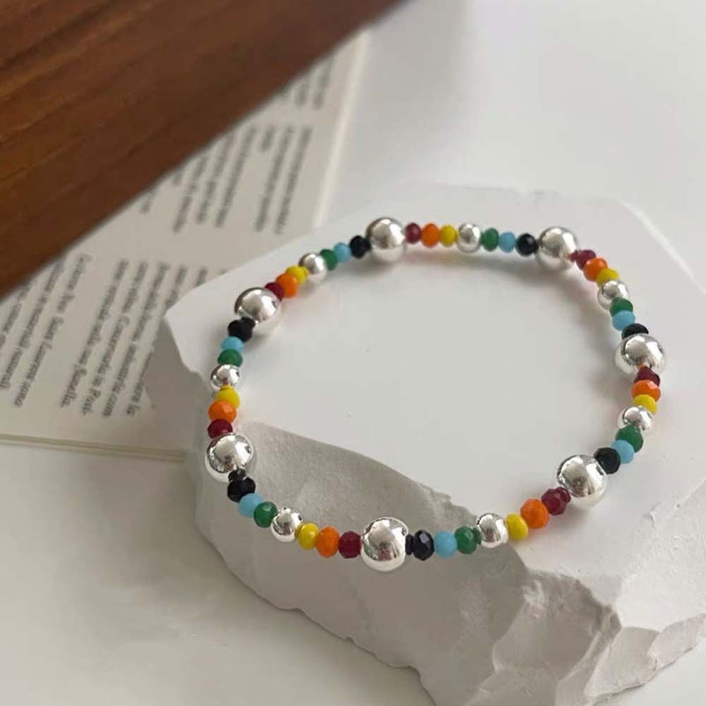 Gelang Manik-Manik Smiley Face Warna-Warni Pelangi Dapat Disesuaikan Gaya Korea Vintage Untuk Wanita