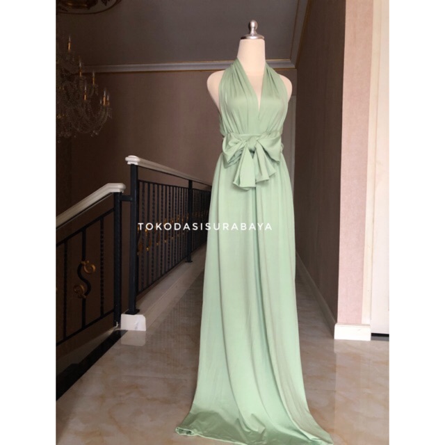 Multiway convertible infinity maxi dress bridesmaid wedding party gift green sage hijau ready stok
