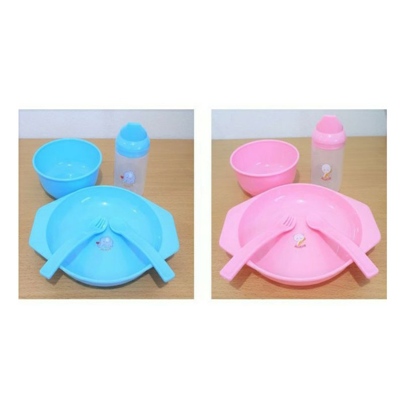 Set Tempat makan bayi NINIO BABY Feeding set 5 in 1 dan 3in1 mangkok bayi piring anak belajar makan sendok garbu bayi botol minum botol training baby cup