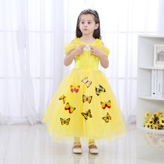 GA2548 BUTTERFLY BELLE  DRESS / gaun kostum princess anak perempuan beauty and the beast