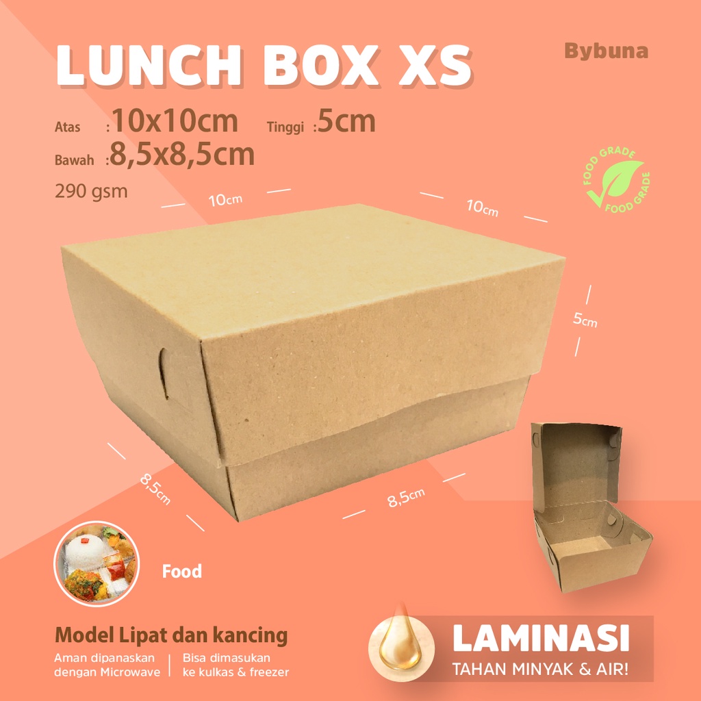 

DUS LUNCH BOX XS / EXTRASMALL KRAFT PAPER LAMINASI KOTAK MAKANAN NASI