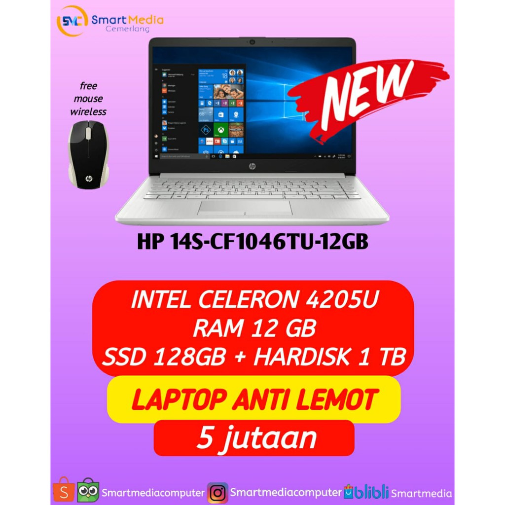Laptop Hp 14s Cf1046tu 12gb Celeron 4250 12gb 128gb 1tb 14 Win10 Shopee Indonesia