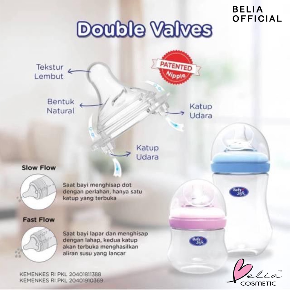 ❤ BELIA ❤ BABY SAFE Double Valves Nipple Slim Neck &amp; Pacifier | Wide Neck | Silicone Spout | Dot Botol Susu | Pacifier 6-18 Bulan | Milk Bottle 3-6 Bulan | 6+ Bulan | 9+ Bulan