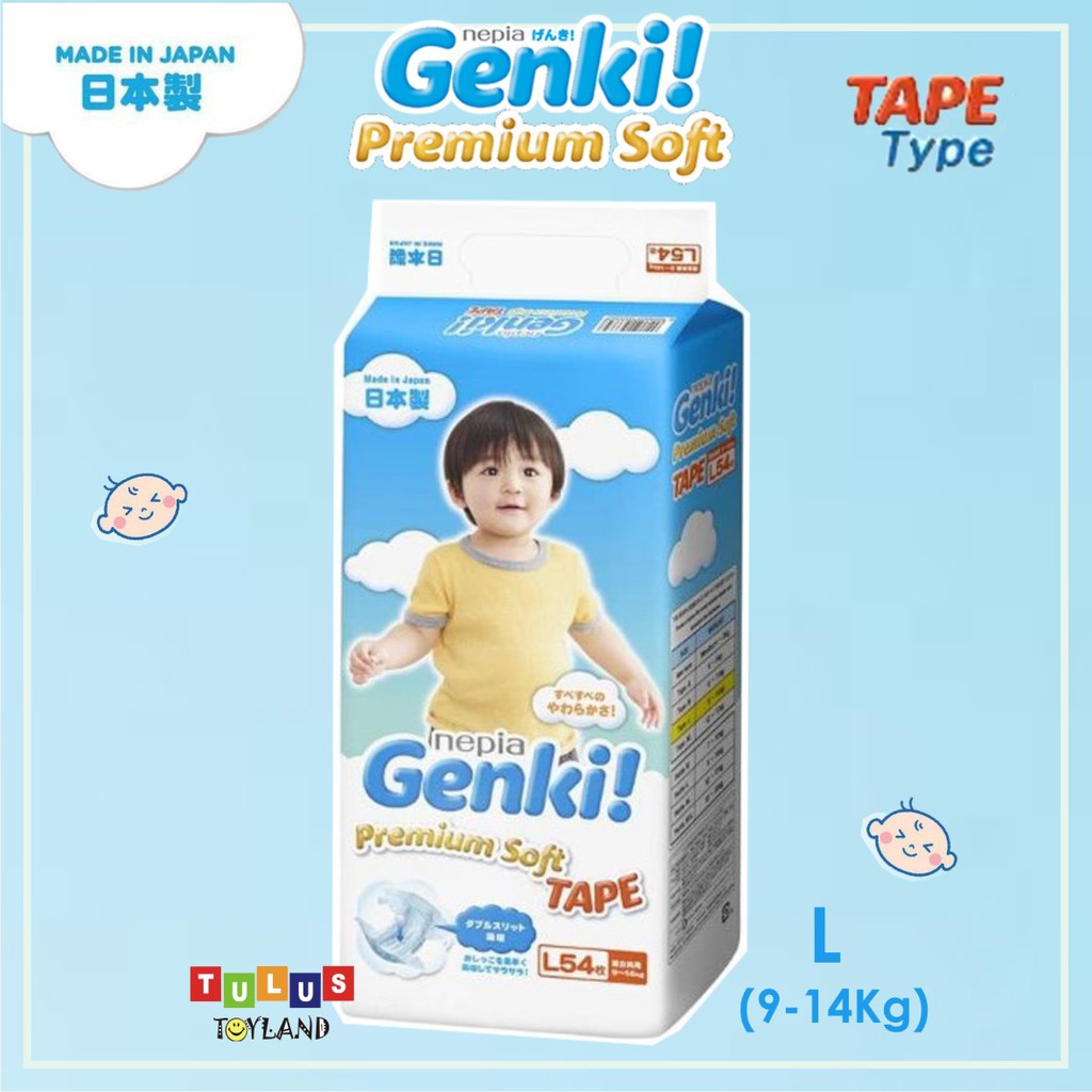 Nepia Genki TAPE Premium Soft size S 72 / M 64 / L 54 / XL 44 Diapers Popok Anak Bayi