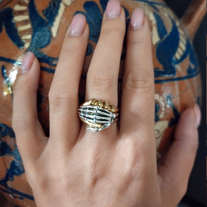 Fancyqube Cincin Desain Ukiran Tangan Tengkorak Dapat Disesuaikan Gaya Punk Gothic Vintage Untuk Pria Dan Wanita