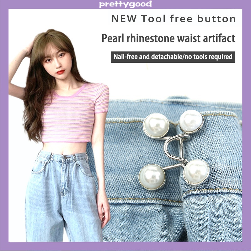 Kancing Jeans Mutiara Adjustable Kancing Pengait Celana Kait Pengecil Lingkar Pinggang Celana Jeans Model Bisa Dilepas - PD