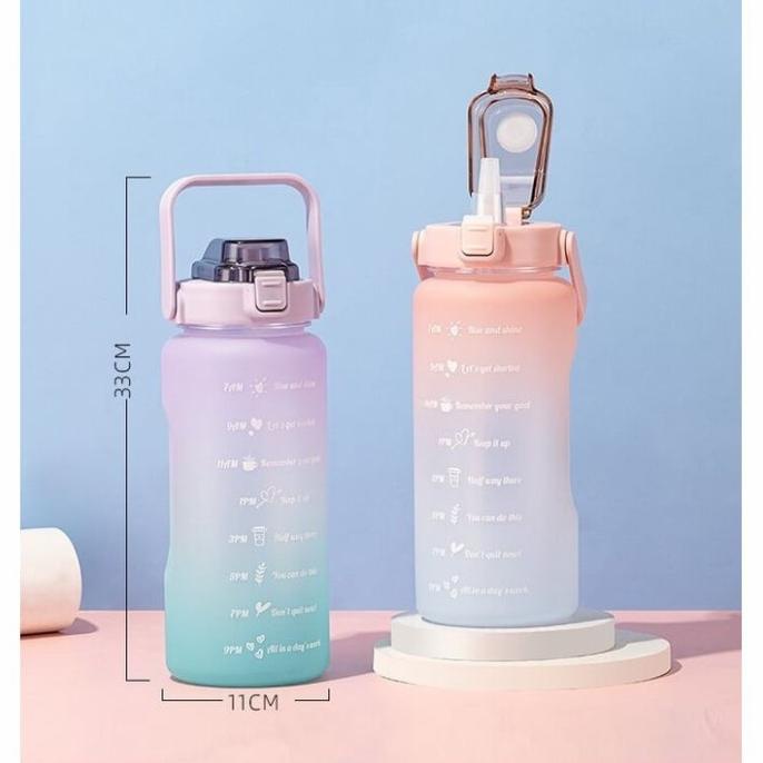 Botol Minum Motivasi Penanda Waktu Viral Korea 2000ML / Gradient Colour Sport Water Bottle GRADIASI 2 LITER WARNA WARNI