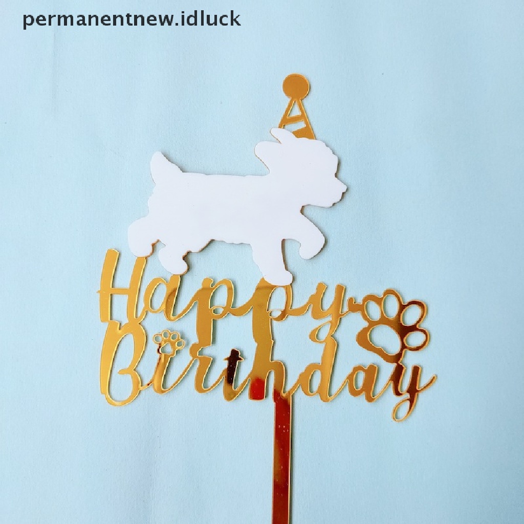 Topper Kue Ulang Tahun Bahan Akrilik Motif Print Anjing Untuk Dekorasi