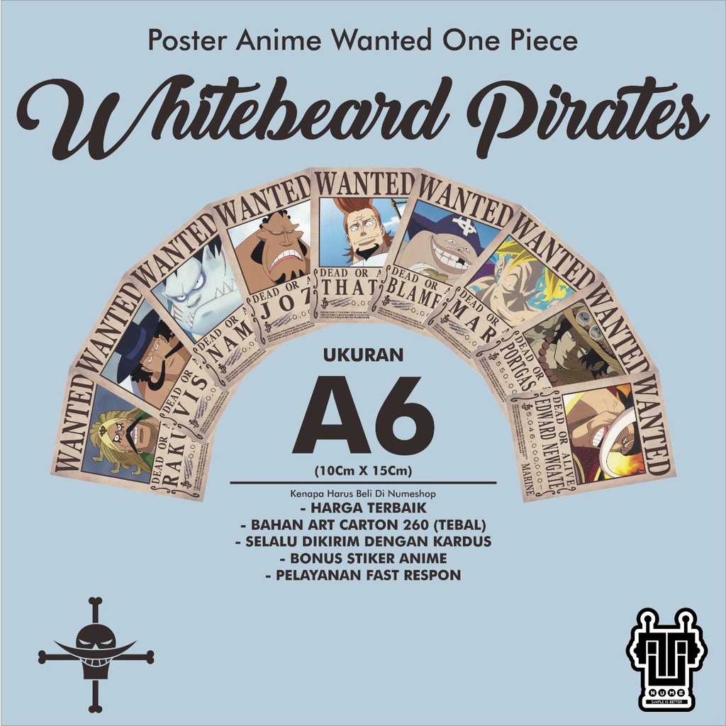 Poster Bounty Poster Wanted Anime One Piece Whitebeard Shirohige Pirates 1 Set - Ukuran A6