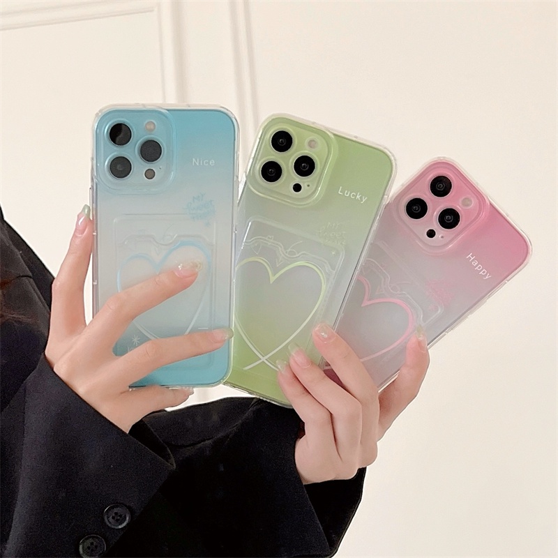 Soft Case Pelindung Desain Hati Warna Gradasi Anti Jatuh Untuk iPhone 14 13 12 Pro MAX 11 X XR XS MAX 7 8 Plus