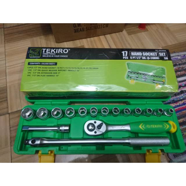 Kunci Sock Set 1/2 Inch DR 17 Pcs 8 - 24mm 6Pt TEKIRO