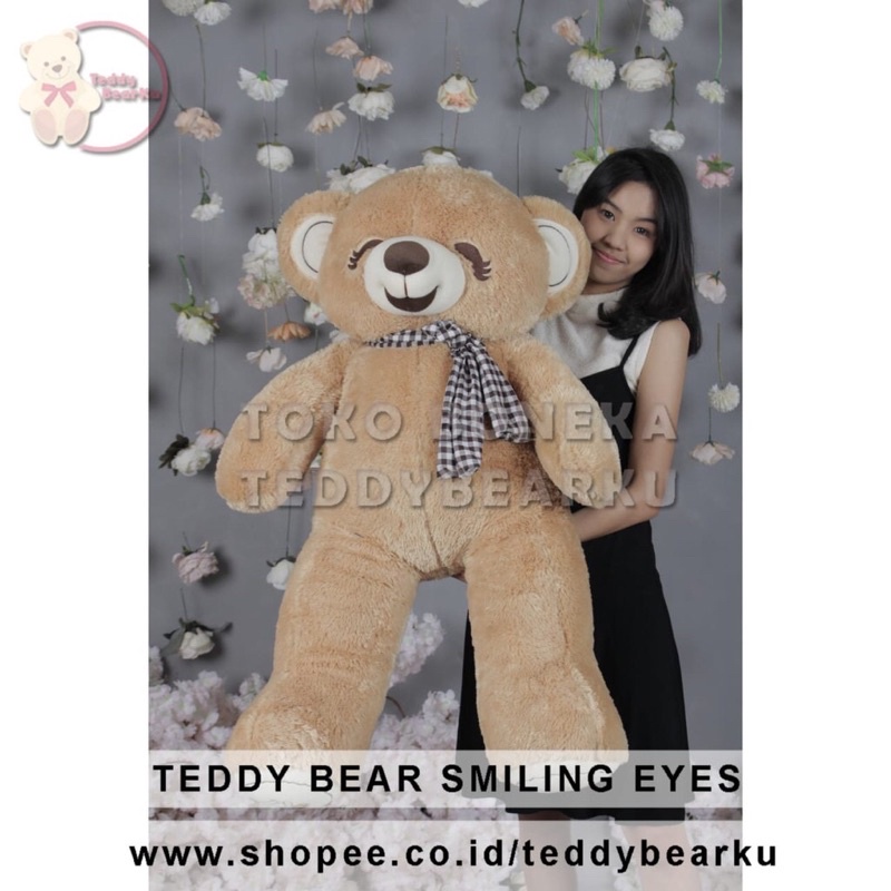 Boneka Beruang Senyum SMILING EYES Lucu Size JUMBO 1Meter Label SNI