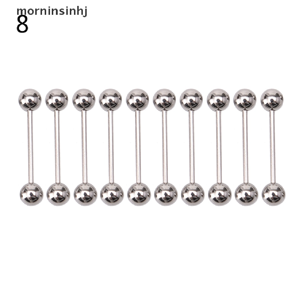 Mornin 10pcs Anting Tindik Lidahputingtubuh Bentuk Barbell Bahan Stainless Steel