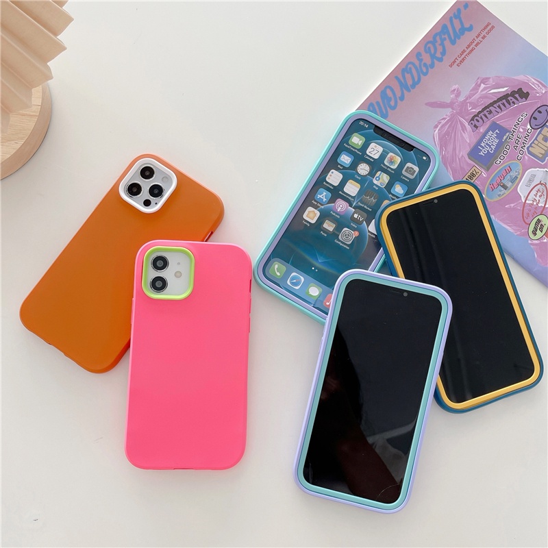 iPhone Case Liquid Silicone Skin Feel Three-in-One  for iPhone 11 12 pro max X XS MAX XR 7 8 plus Candy Color shockproof case