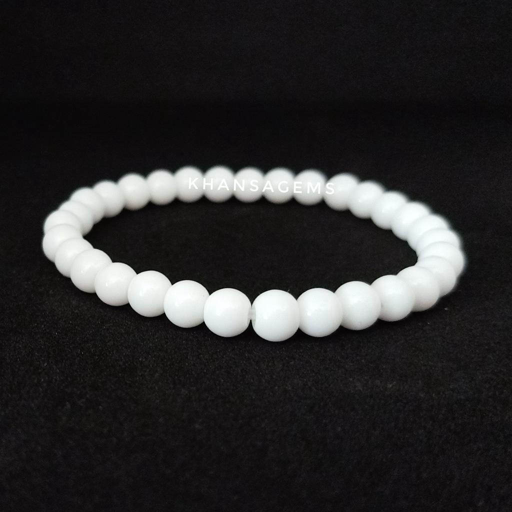 Gelang Tasbih Batu Giok Putih Dim 6 Mm Model Tali elastis