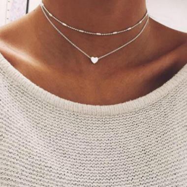 kalung Fashion Korea Simple Berbentuk hati Multilayer Necklace