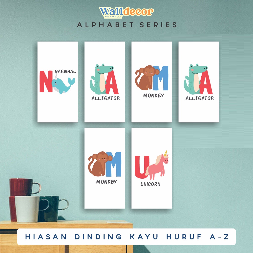 AD - Wall Decor Hiasan Poster Dinding Alphabet Huruf A sampai Z Kayu Kamar Tidur Anak-Anak Aesthetic