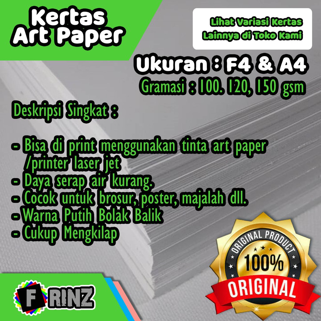 

Kertas Art Paper F4 A4 / Kertas Art / Art Carton / Karton Art High Quality 100 120 150 Gsm