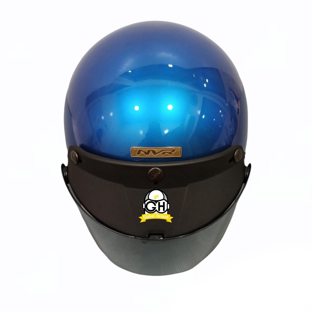 Helm Retro List Chrome Chamelond Biru Helm Bogo Half Face SNI Free Kaca Flat