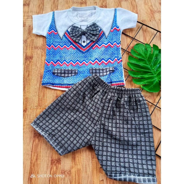 [3-18M] Baju Bayi Setelan Oblong Anak Laki Laki perempuan 3 - 18 bulan SNI karakter seragam tuxedo rompi ABU GREY SD / setelan baju bayi cewek cowok motif seragam SD tuxedo JEANS