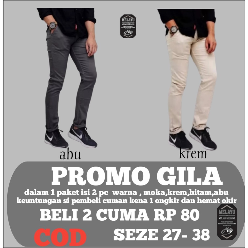 PROMO GILA BELI 1 GRATIS 1 PC CELANA BAHAN | KERJA | CHINOS KANTOR | PANJANG SLIMFIT COD_