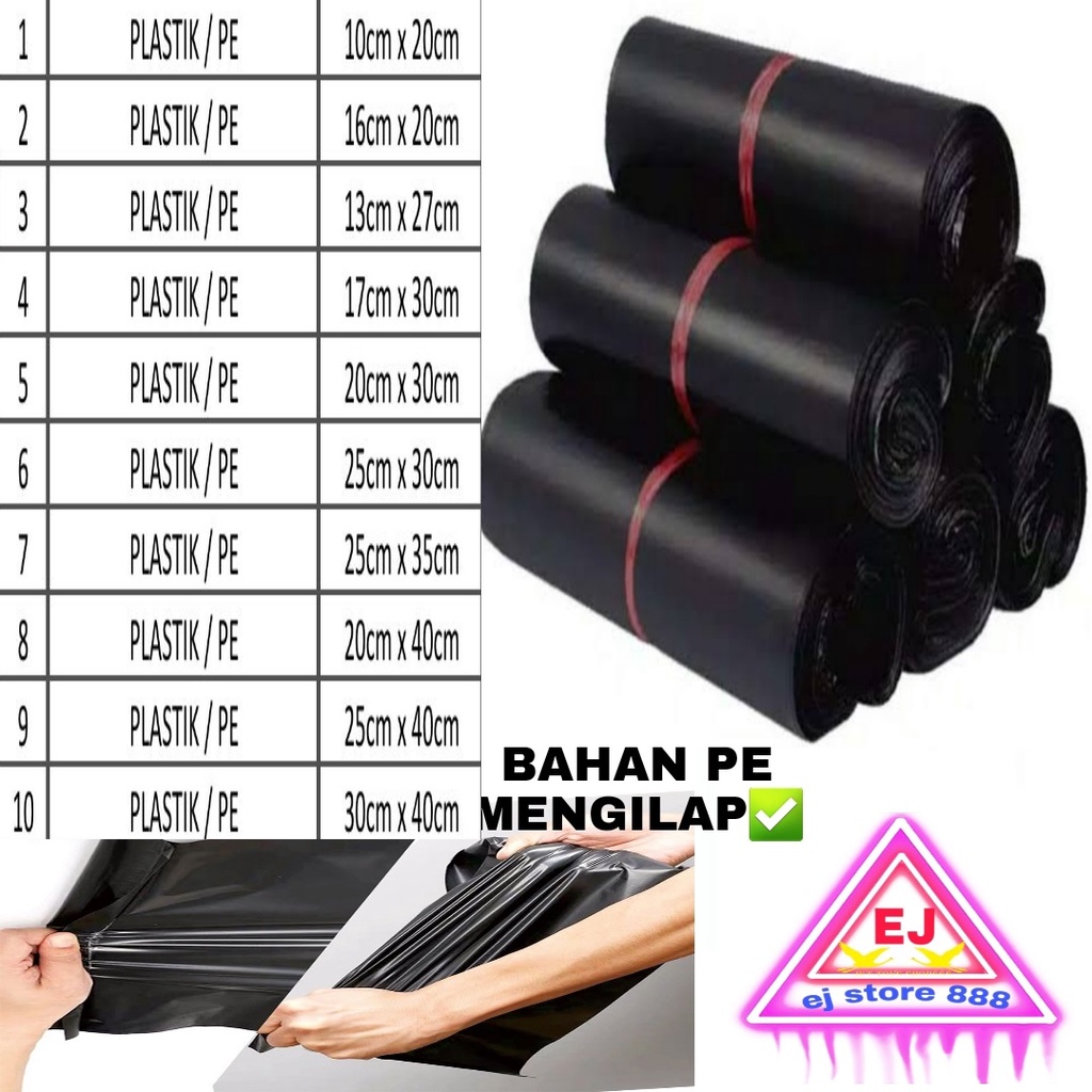 PLASTIK POLYMAILER HITAM PACKING ONLINE SHOP PE isi 100pcs