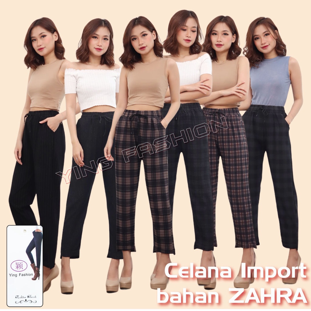 Celana Bahan Zahra Import Terbaru / celana fashion wanita import / celana kotak wanita