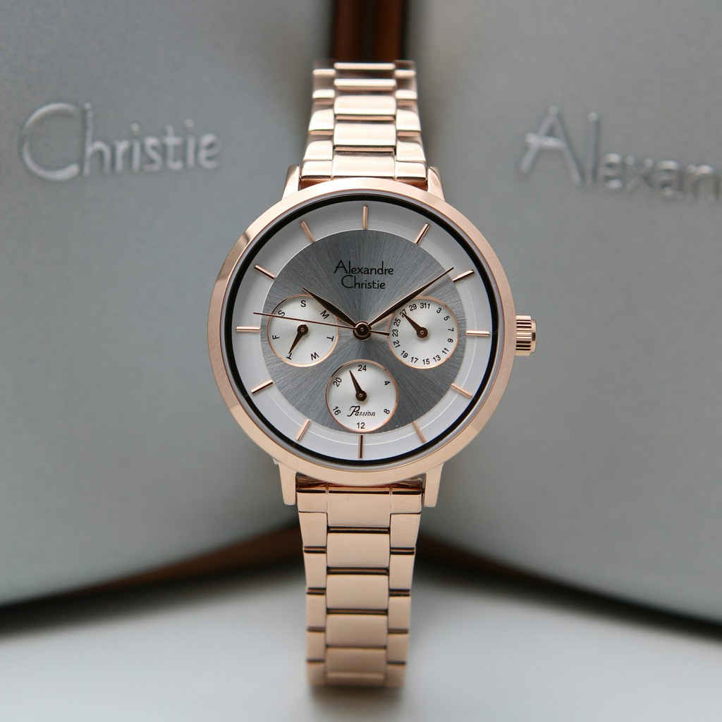 Jam Tangan Wanita Alexandre Christie AC 2871 BF BRGSL Rosegold dial White Original