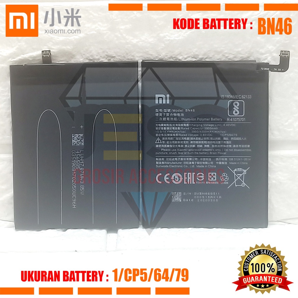 Baterai Battery Original Xiaomi BN46 &amp; BN-46 For Tipe REDMI 7 - M1810F6LG &amp; REDMI Note 8 - M1908C3JG &amp; REDMI NOTE 6