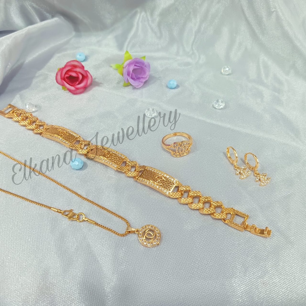 SET DEWASA PLAT LOGO BRANDED Perhiasan super berkelas fashion korea anti karat dan anti luntur