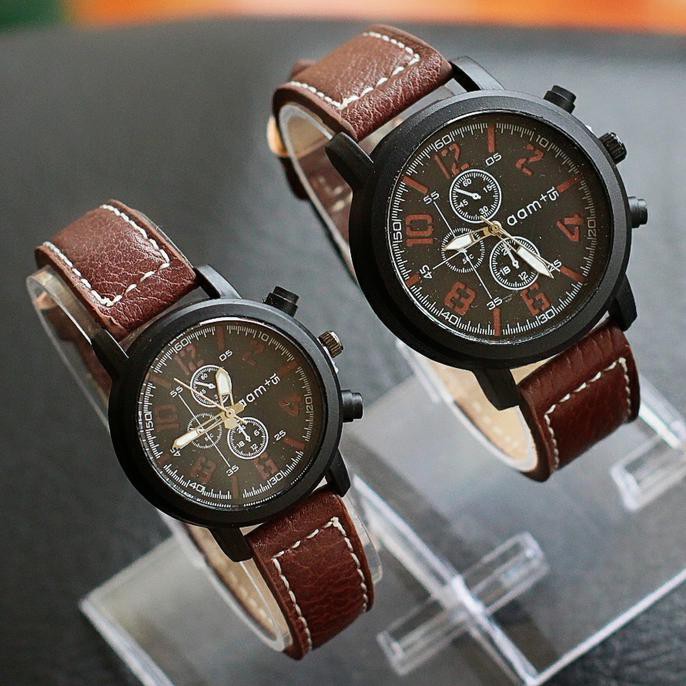 MURAH jam tangan couple bahan kulit termurah / jtr 1197 coklat 