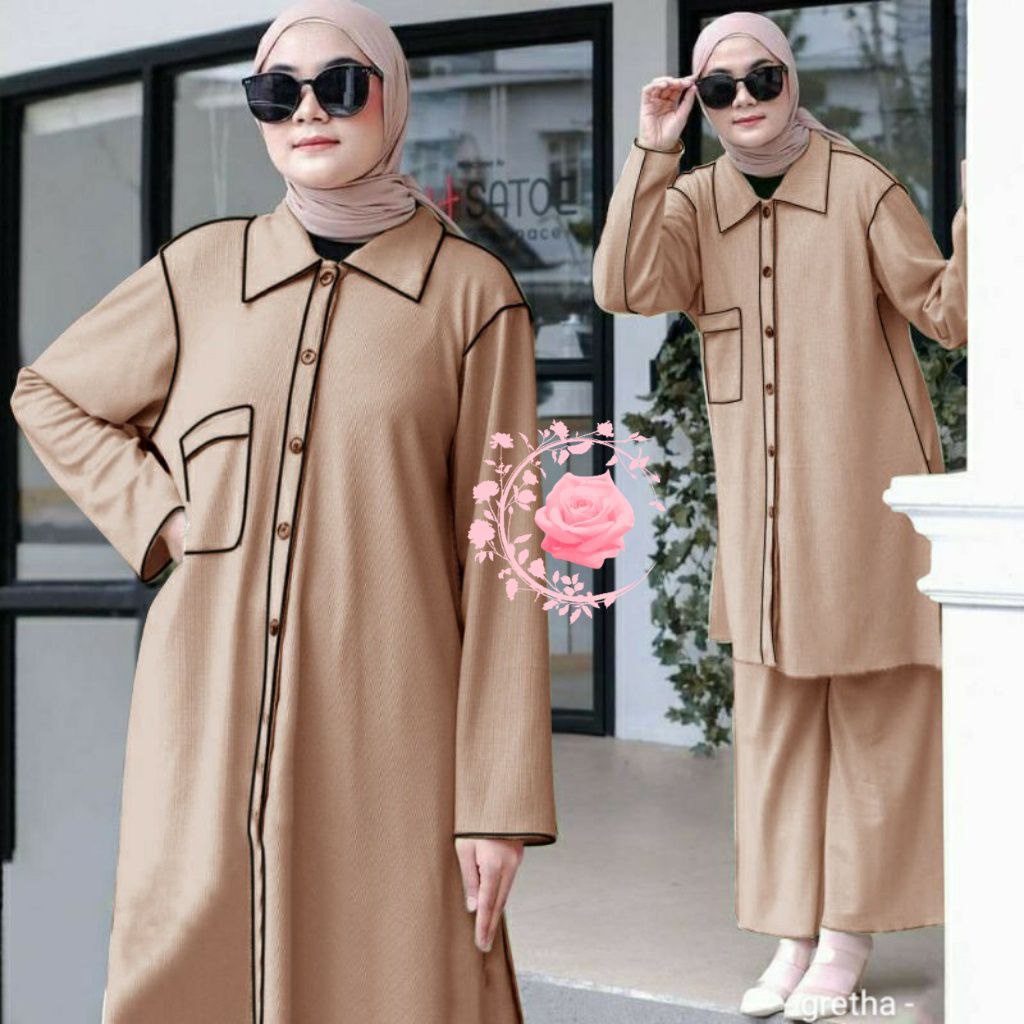 SETELAN TUNIK RICIS BAHAN BAGUS SHAKILA / NYAMAN / FASHION WANITA / TUNIK+CELANA PANJANG