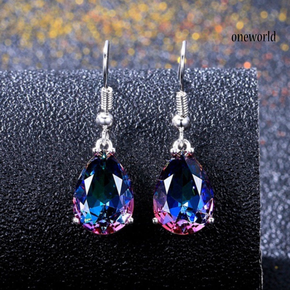 OW@ Women Multicolor Teardrop Cubic Zirconia Dangle Hook Earrings Piercing Jewelry