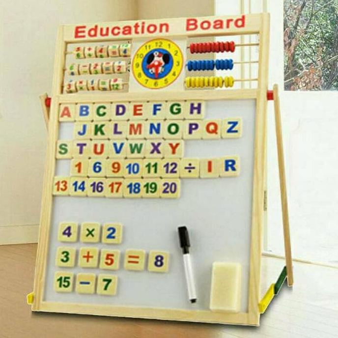 

Papan tulis anak learning board easel 2 sisi Blackboard Whiteboard -