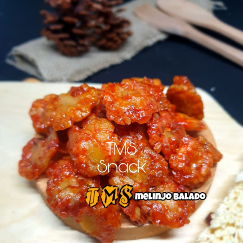 

TMS Snack Emping melinjo balado 500 gram Exp aman